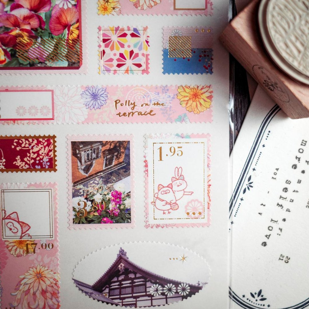 【邮票贴纸】日本京都 绚天香 手帐烫金贴纸 - 贴纸 - 纸 粉红色