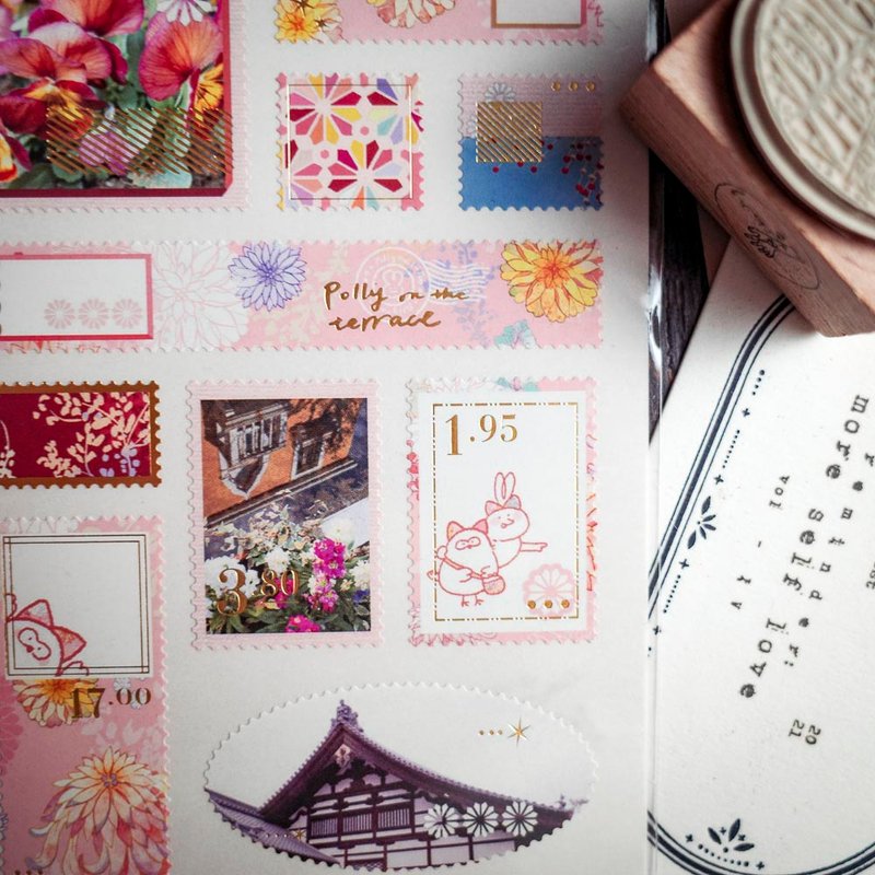 【邮票贴纸】日本京都 绚天香 手帐烫金贴纸 - 贴纸 - 纸 粉红色
