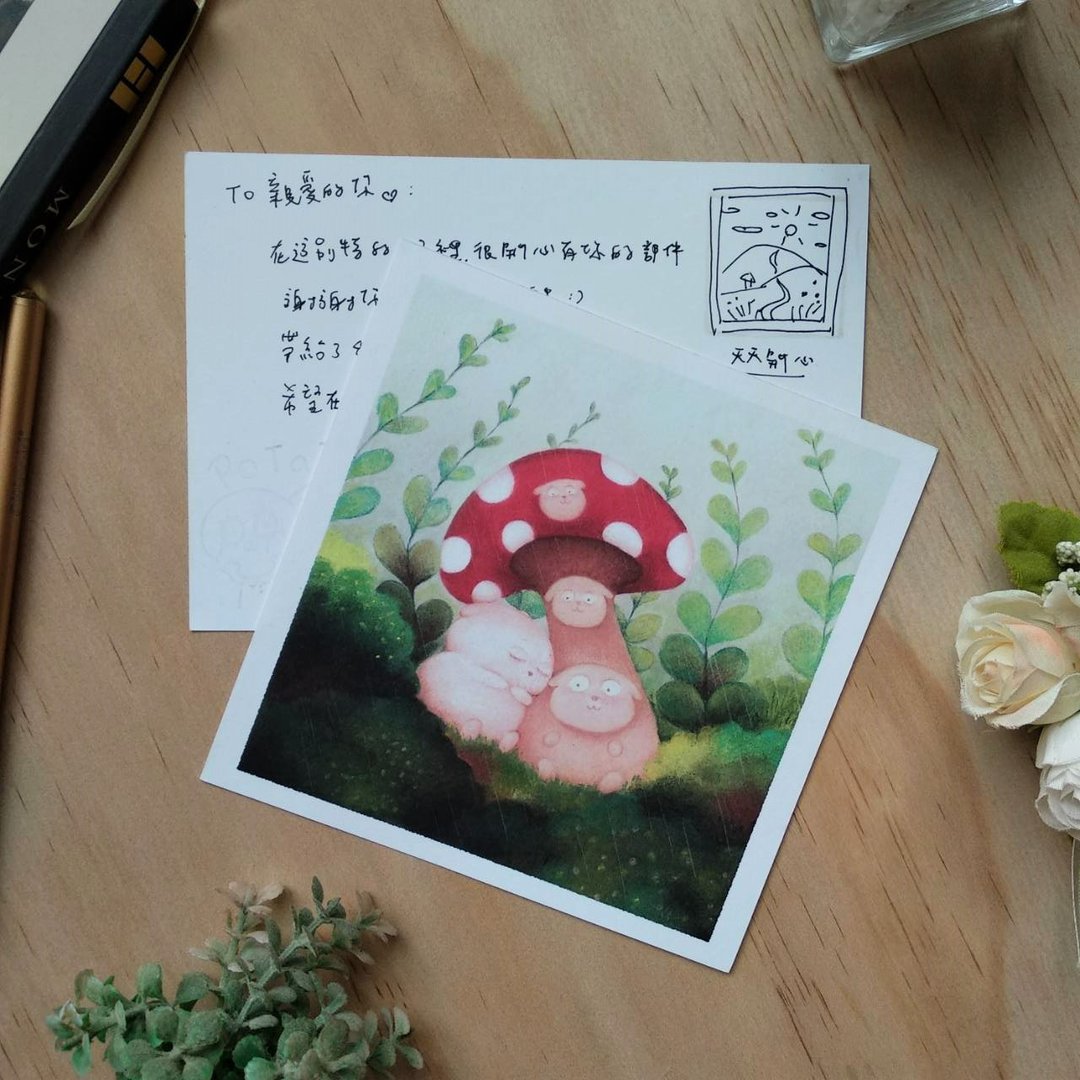 可爱原创插画 马铃薯狗狗 方形明信片 蘑菇狗狗 - 卡片/明信片 - 纸 绿色