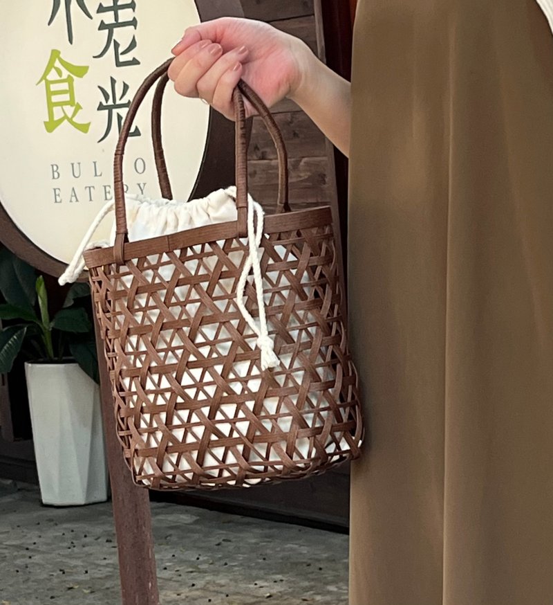 和风六角编织篮子包 - 手提包/手提袋 - 纸 卡其色