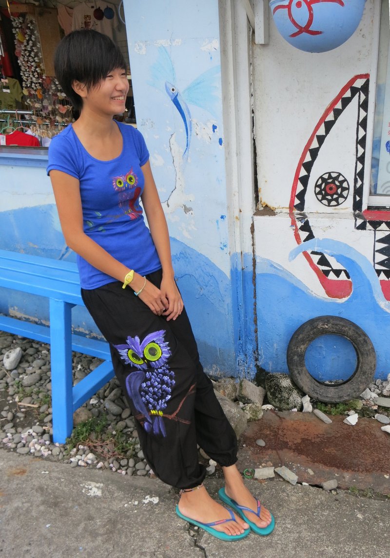 手工染 彩绘猫头鹰 棉麻灯笼裤 ( 中性款 / 男裤 / 女裤) - 中性裤装 - 棉．麻 多色