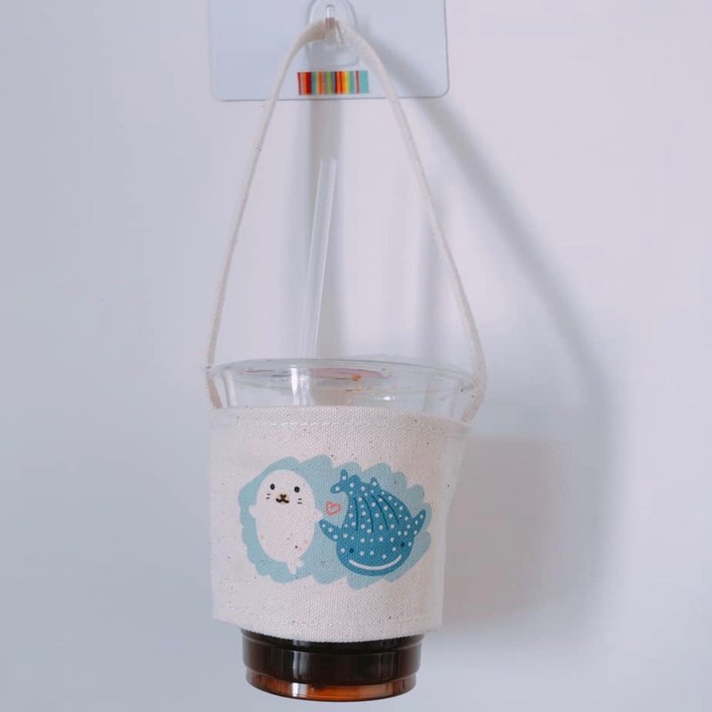 海豹鲸鲨 手绘环保杯袋 饮料袋 岁末 7 折 - 随行杯提袋/水壶袋 - 其他人造纤维 