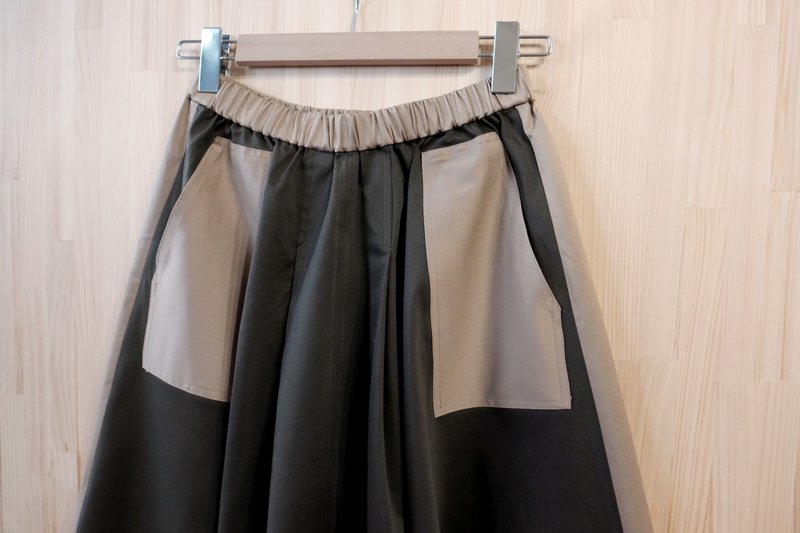 拼接长圆裙/ 军绿卡其 - 裙子 - 棉．麻 多色