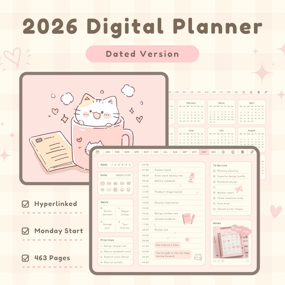 2026全年计划本固定日期 | 电子手帐模板goodnotes贴纸 | 奶芙款 - 电子手帐及素材 - 其他材质 