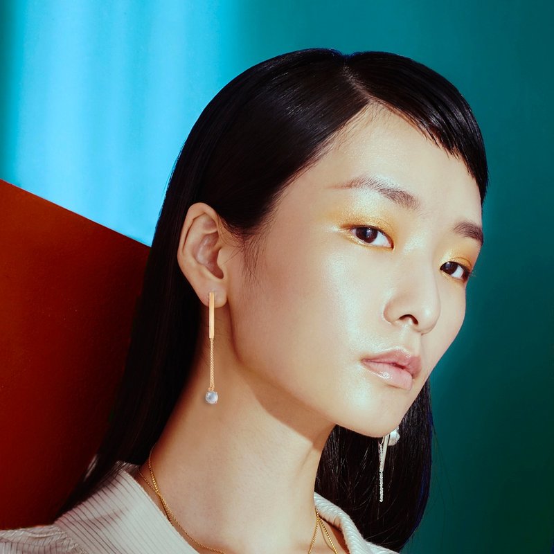 月光石吸磁耳夹 Moostone Reflection Earring 女生礼物 情人礼物 - 耳环/耳夹 - 其他金属 金色