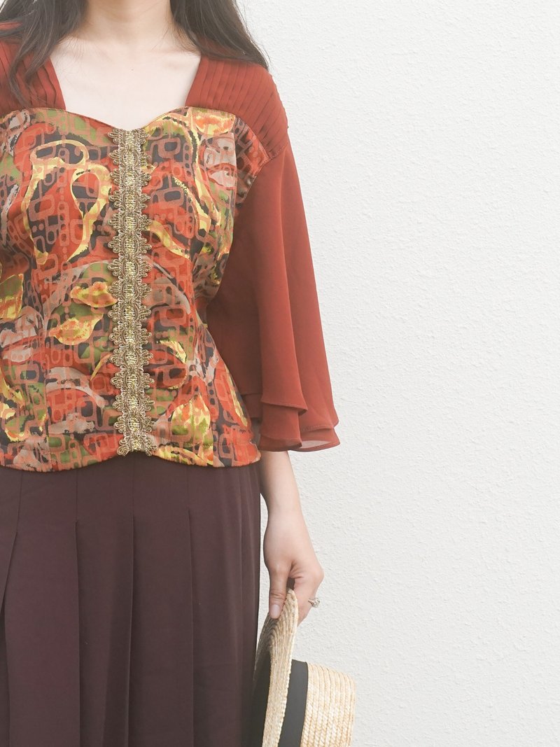 纯情百货行 Vintage  古着上衣  LS042 流光花窗上衣 - 女装衬衫 - 聚酯纤维 红色