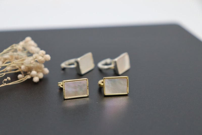 珍珠母贝矩形耳环时尚矩形单触式耳环 - 耳环/耳夹 - 铜/黄铜 金色