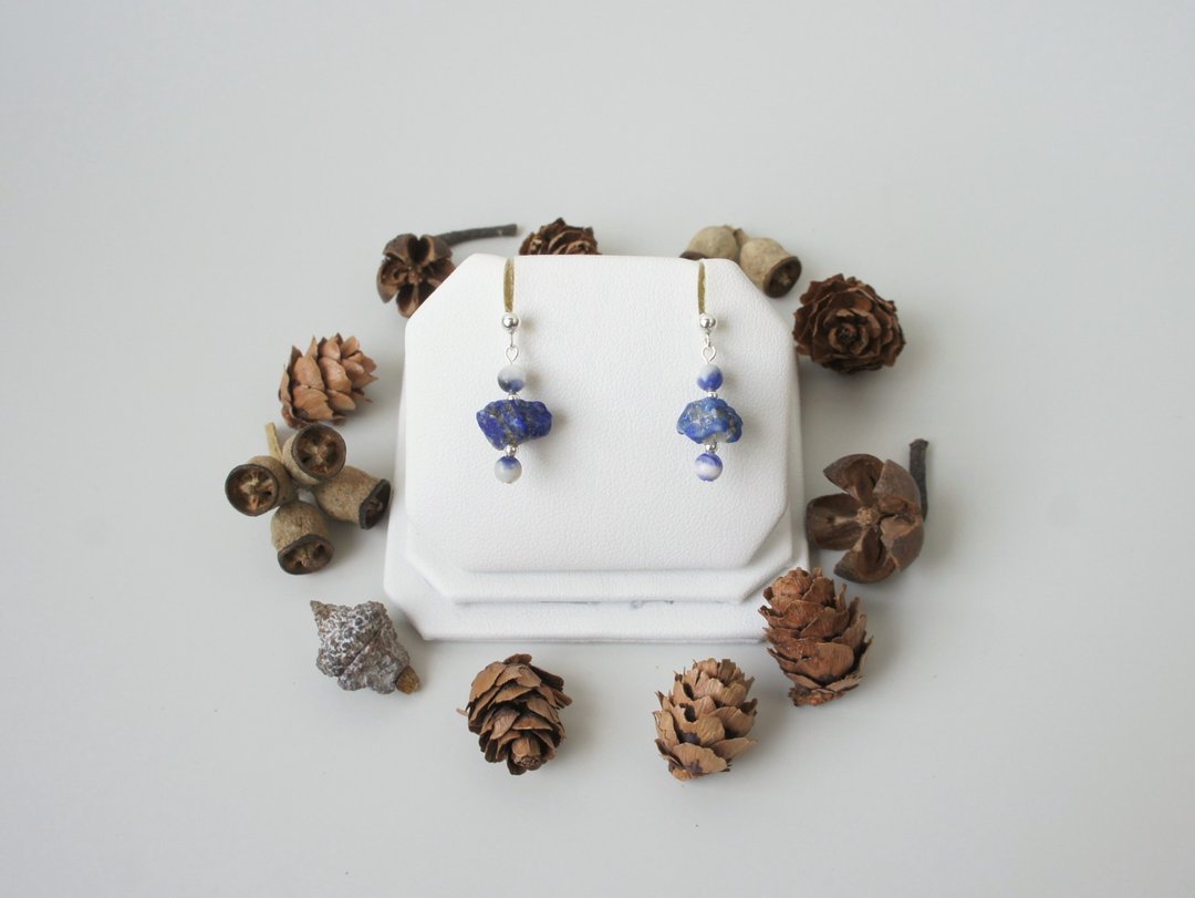 海帝 Lapis Lazuli Sodalite 青金石 苏打石 纯银吊坠耳环 - 耳环/耳夹 - 宝石 蓝色
