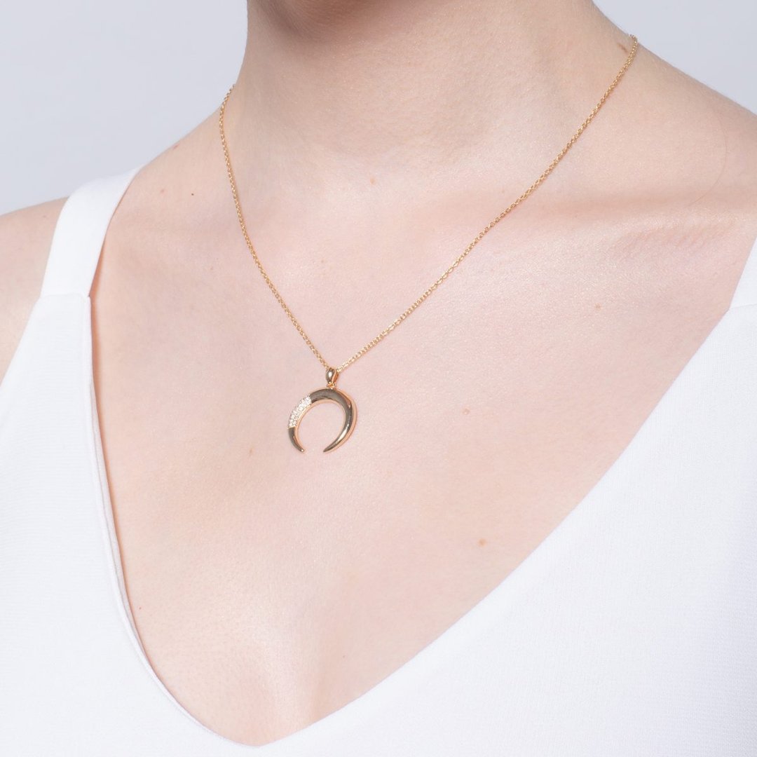 宝石马蹄项链 925银厚镀18K金 Tenir Diamond Necklace - 项链 - 纯银 金色