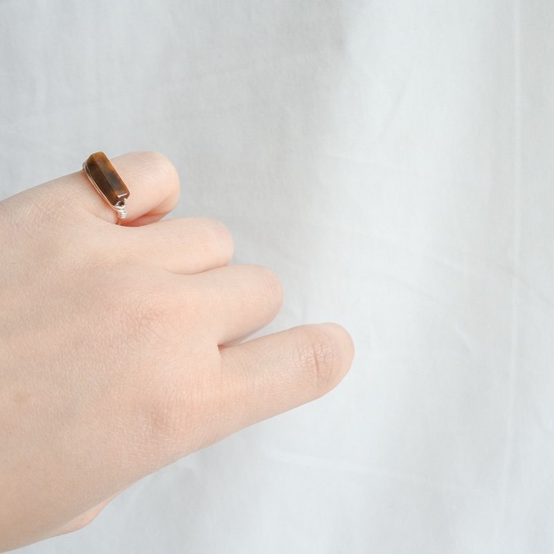 Tigers Eye –Long & Slim– Silver Ring – Natural Stone Ring - 戒指 - 其他金属 咖啡色