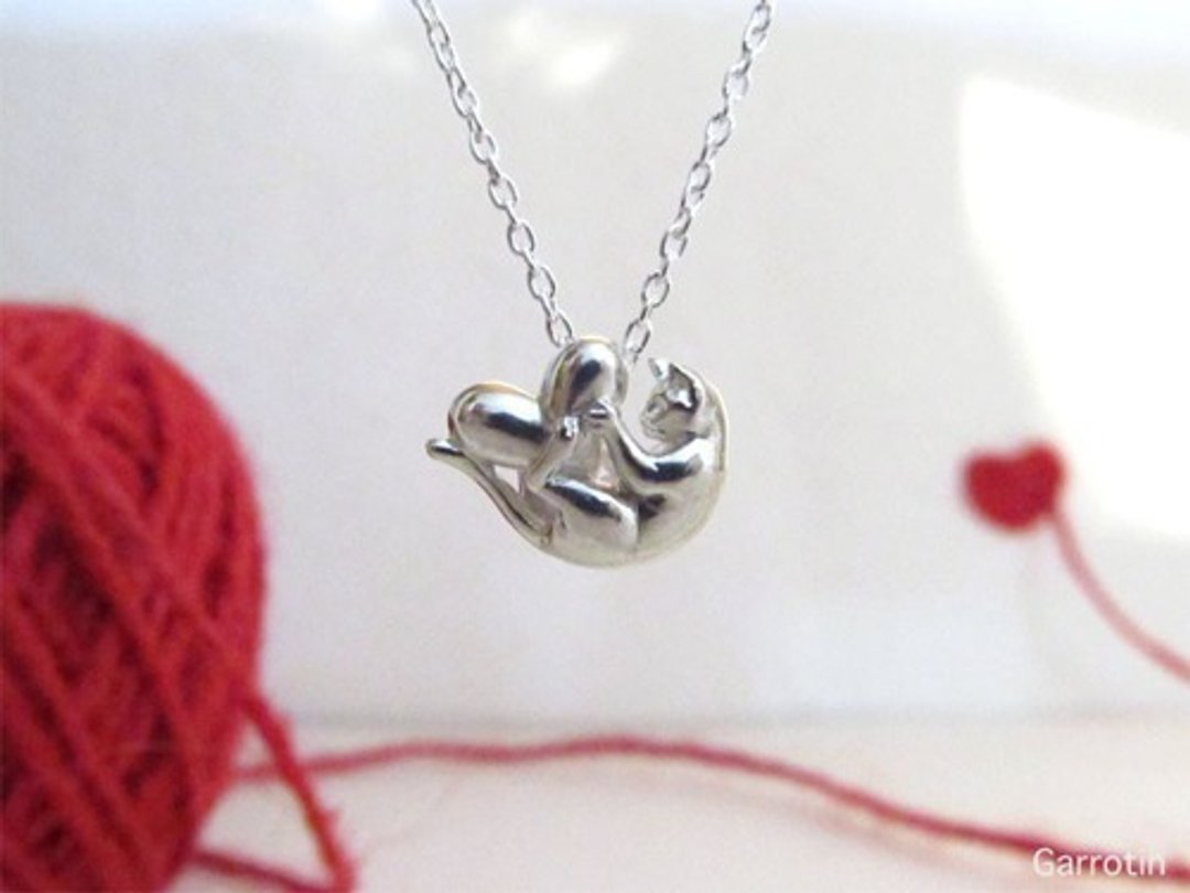 Cat pendant that caught the heart - 项链 - 纯银 