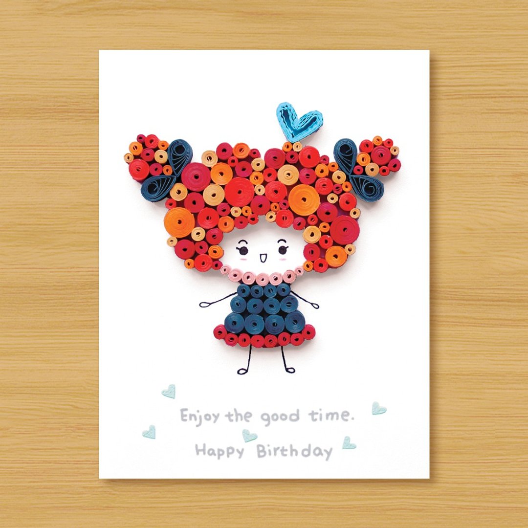 ( 7款供选择 ) 手工卷纸卡片 \  Cute Girl & Boy  生日卡 - 卡片/明信片 - 纸 粉红色