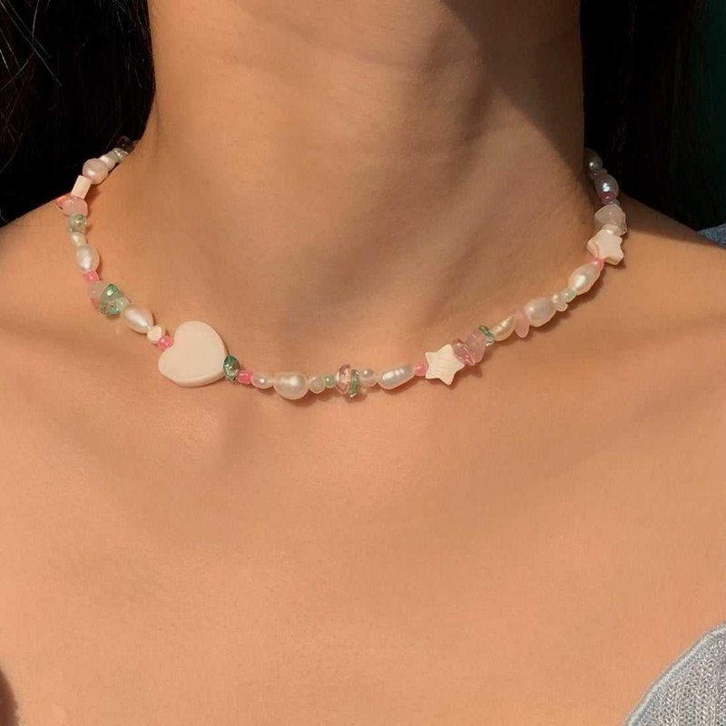 HEART AND STARS BEADED NECKLACE (项链) - 项链 - 珍珠 