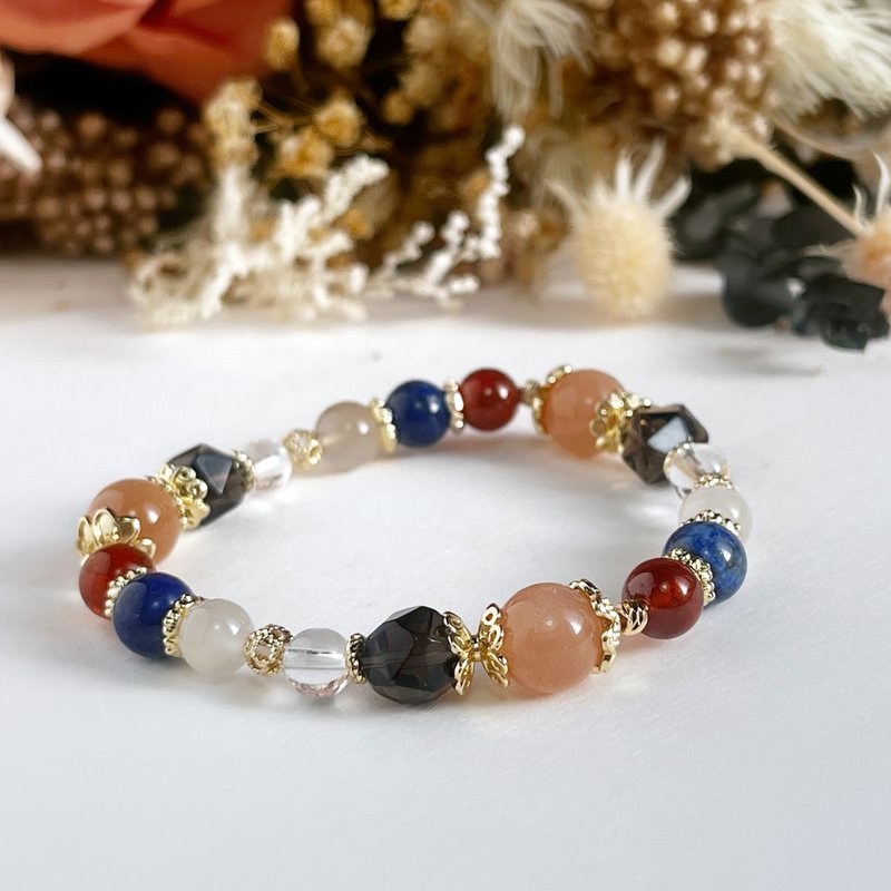自信招财 橙月光石 茶晶 石榴石 青金石 白水晶 天然水晶手链 - 手链/手环 - 水晶 