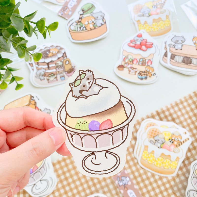 防水贴纸/浣熊菓子屋大贴纸-日式布丁 - 贴纸 - 纸 黄色