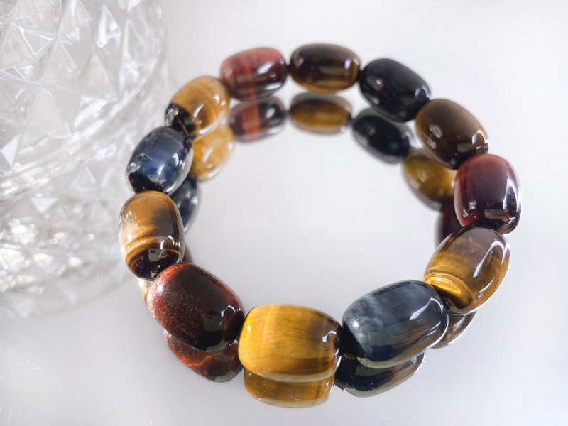 祈福 | 椭圆虎眼石串珠 男款 招财手珠串  | 天然石手链 - 手链/手环 - 玉石 金色