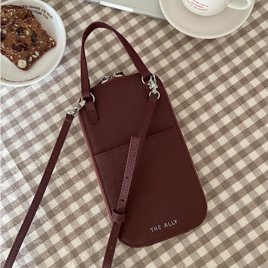 韩国 The Ally | LISHA BAG | 酒红色 | 侧背包 斜孭袋 - 侧背包/斜挎包 - 真皮 红色