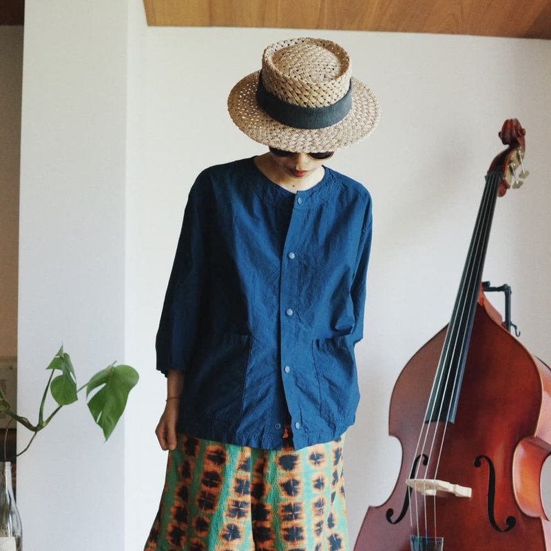 藍色匹馬棉 夏季防曬長袖罩衫襯衣 光澤感挺括高密精棉 - 女装衬衫 - 棉．麻 蓝色