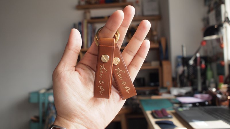 西洋书法烫金皮革黄铜钥匙扣 - 钥匙链/钥匙包 - 真皮 多色