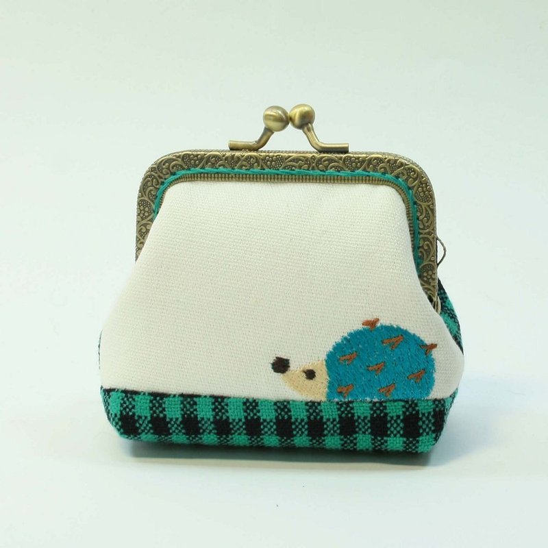 刺绣 8.5cm口金零钱包12-刺猬 - 零钱包 - 棉．麻 绿色