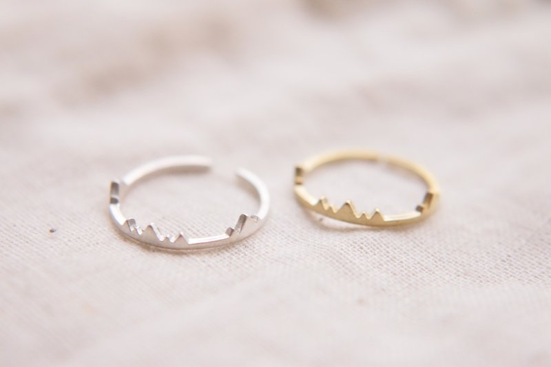 戒指 纯银 黄铜 - 山丘 - - 戒指 - 纯银 银色