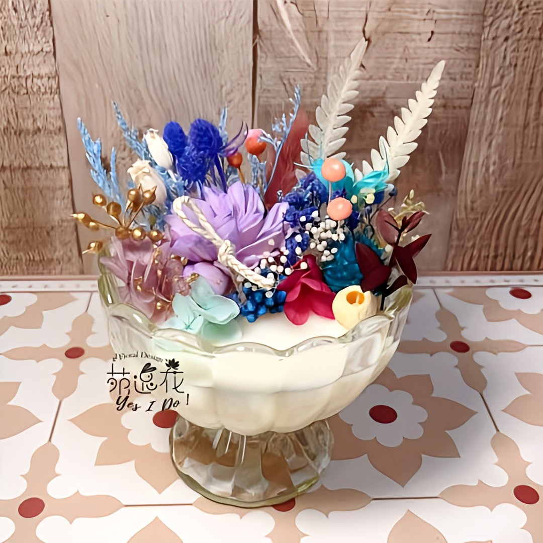 冰淇淋杯永生花香氛蜡烛 - 蜡烛/烛台 - 蜡 多色