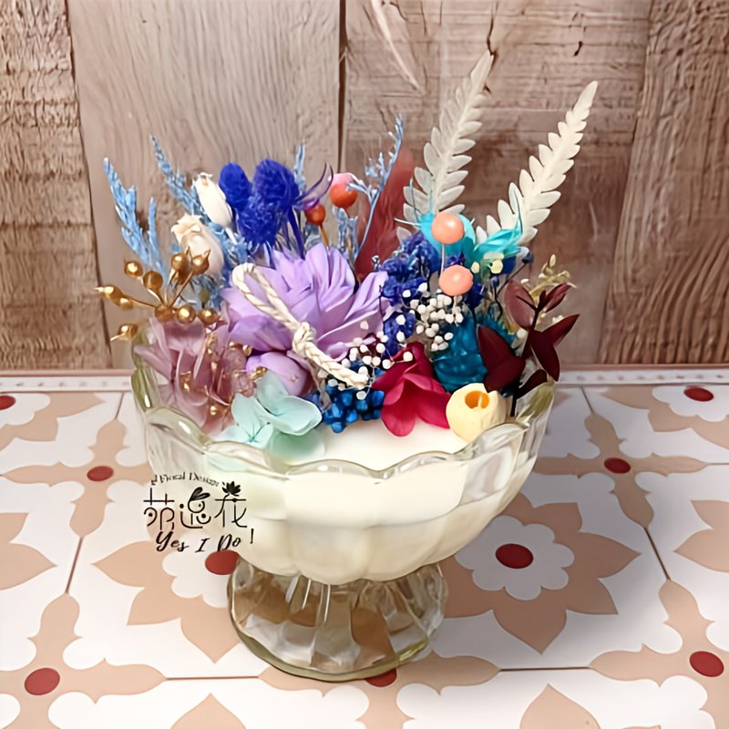 冰淇淋杯永生花香氛蜡烛 - 蜡烛/烛台 - 蜡 多色