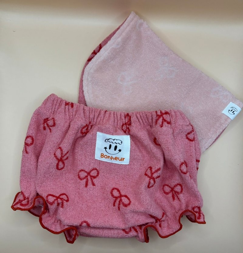 韩国纯棉 Bonheur 缎带裤 - 童装裤 - 棉．麻 粉红色