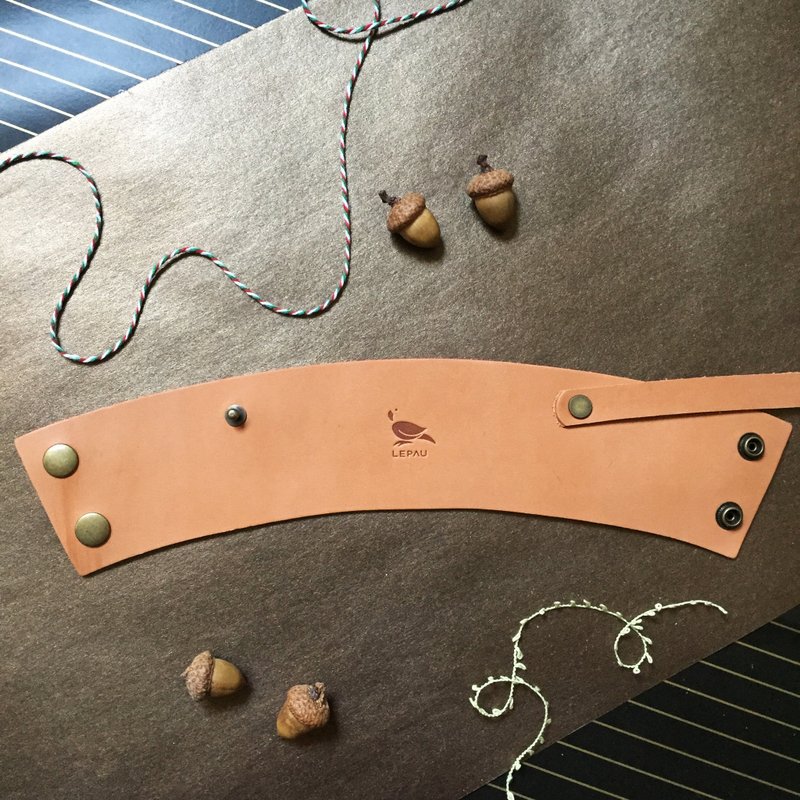 环保饮料提袋【茶色 / 可加购定制烙印】 - 随行杯提袋/水壶袋 - 真皮 橘色