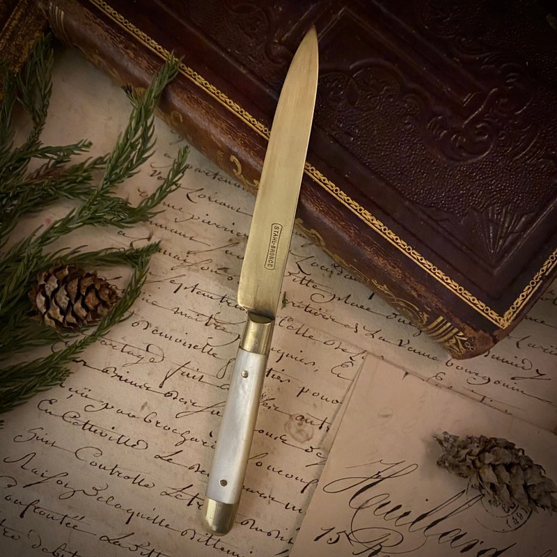 德国珍珠母贝柄青铜小品拆信刀 - 剪刀/拆信刀 - 铜/黄铜 卡其色