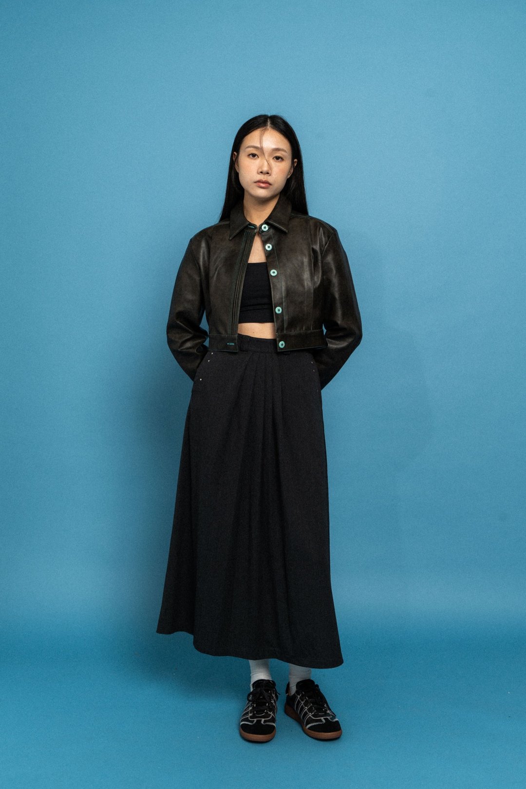 短版皮褛 Cropped leather jacket - 女装休闲/机能外套 - 其他材质 黑色