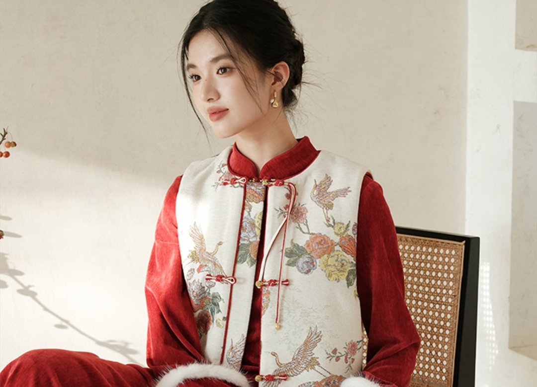 新中式復古中國风 金丝提花新婚新年背心 - 女装背心 - 聚酯纤维 红色
