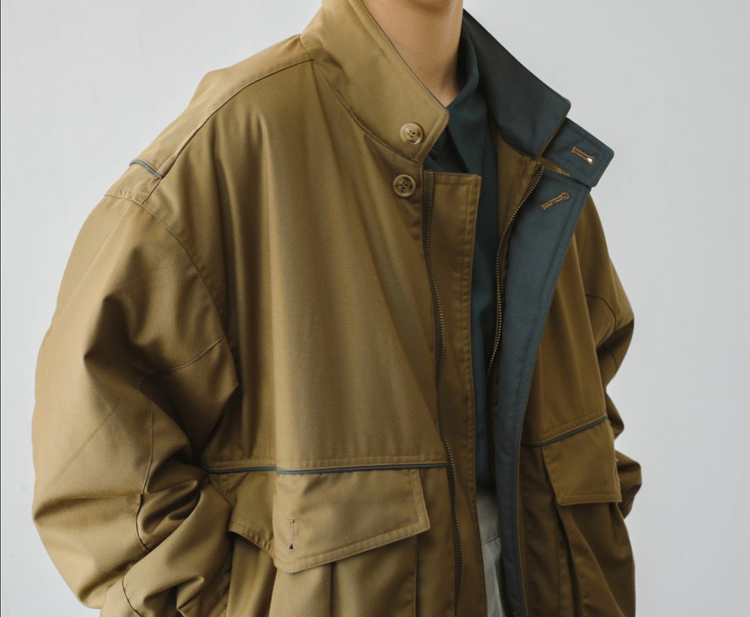 法式复古 少女芥黄撞色记者风工装夹克棉服外套 - 女装休闲/机能外套 - 其他材质 咖啡色