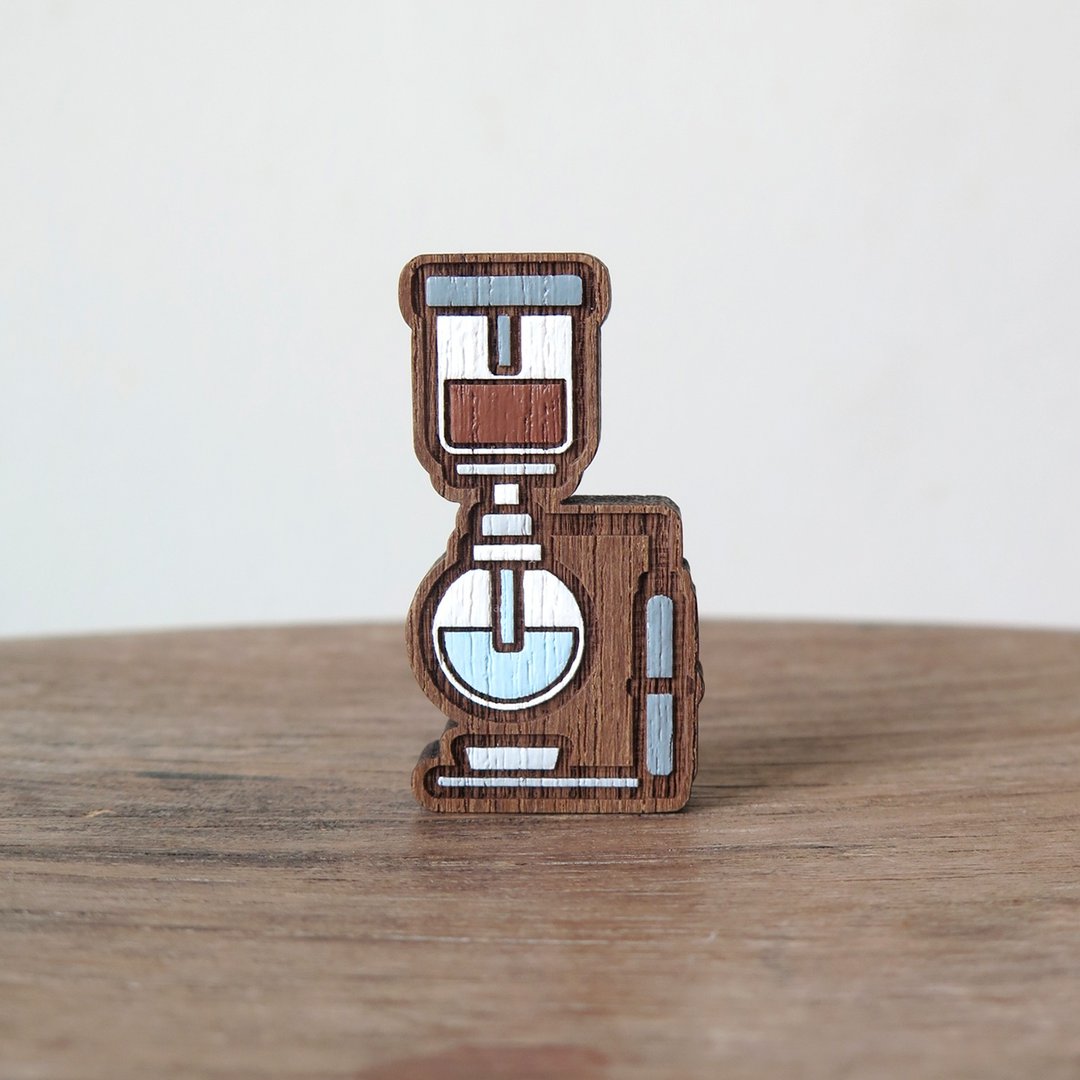 Wooden brooch siphon coffee - 胸针 - 木头 咖啡色