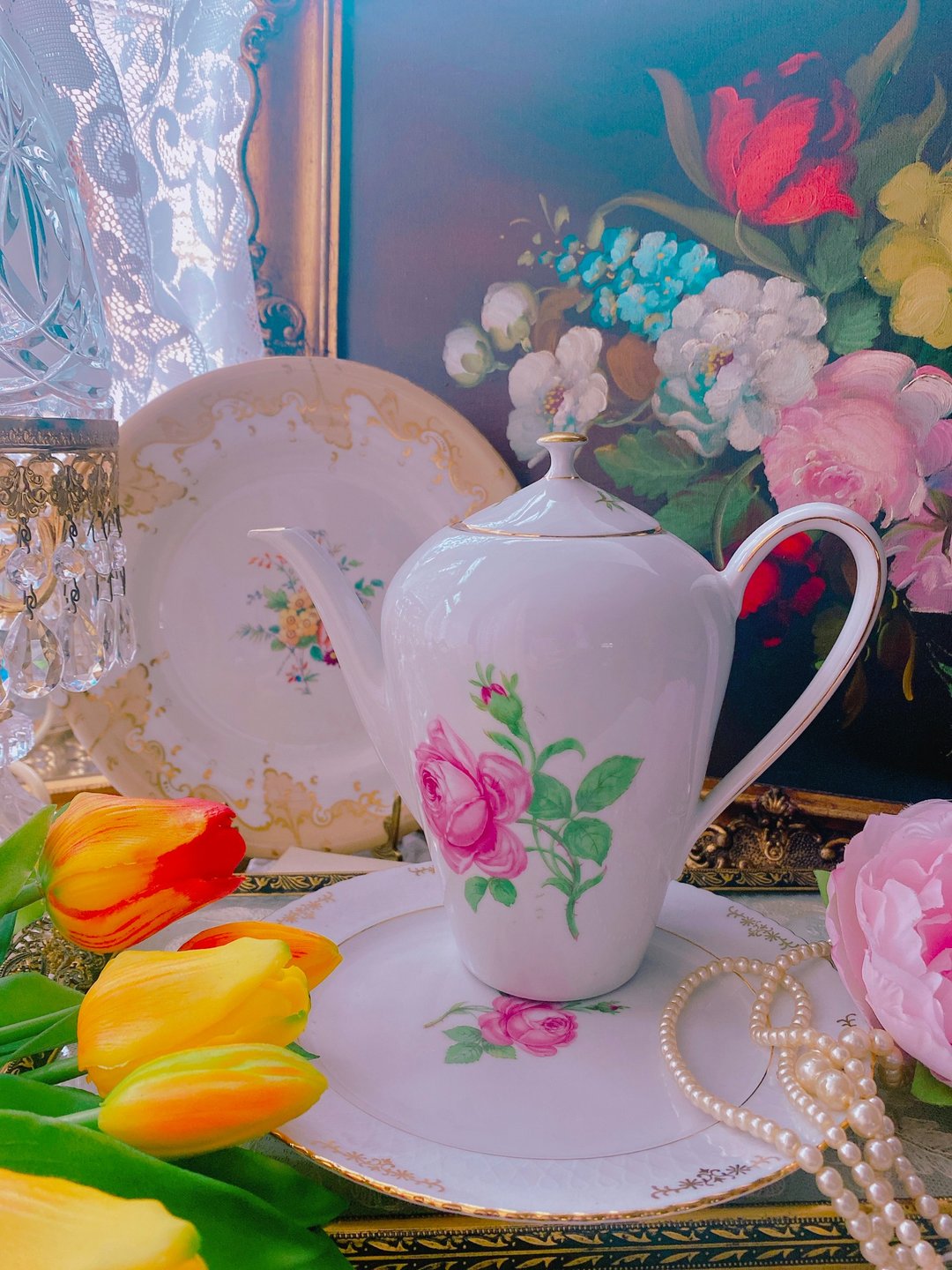 1950年德国百年手工手绘骨瓷咖啡壶花茶壶  库存品下午茶茶壶 - 茶具/茶杯 - 瓷 粉红色
