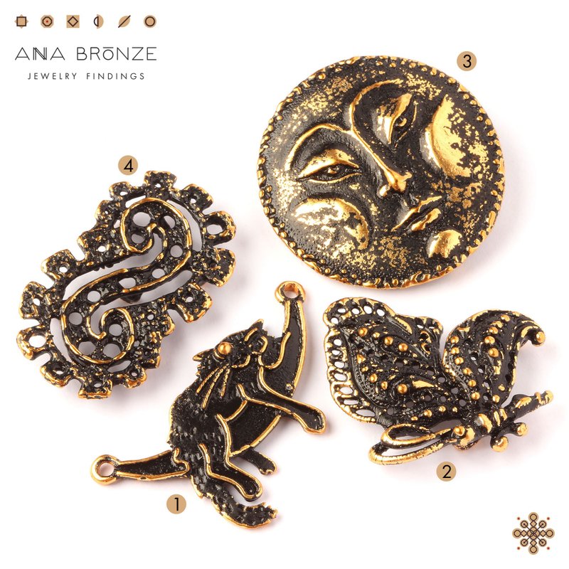 Black and gold color charms findings for jewelry making - 编织/刺绣/羊毛毡/裁缝 - 其他金属 