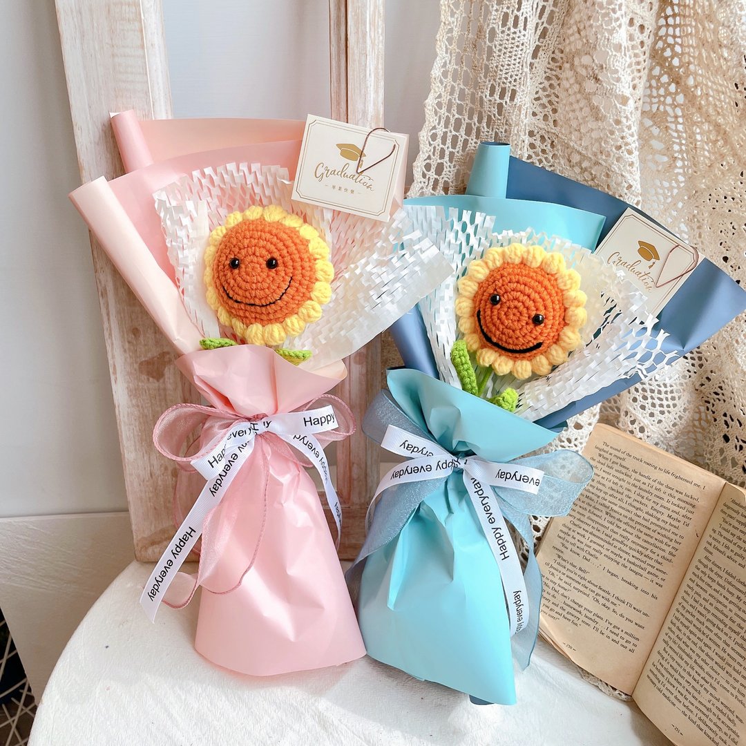 编织太阳花向日葵花束 毕业花束 幼儿园毕业 - 干燥花/捧花 - 棉．麻 橘色