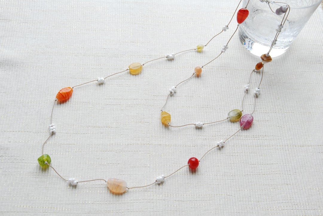 Indian beads long necklace orange - 长链 - 玻璃 橘色