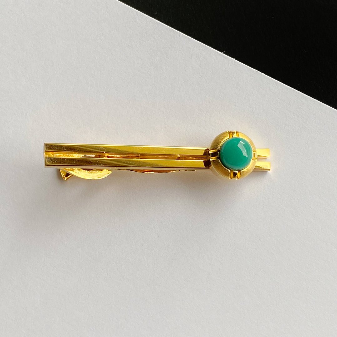 Gold [Jade Jade] Cloisonne Tie Clip Pure Silver Cloisonne Cloisonne - 领带/领带夹 - 其他材质 