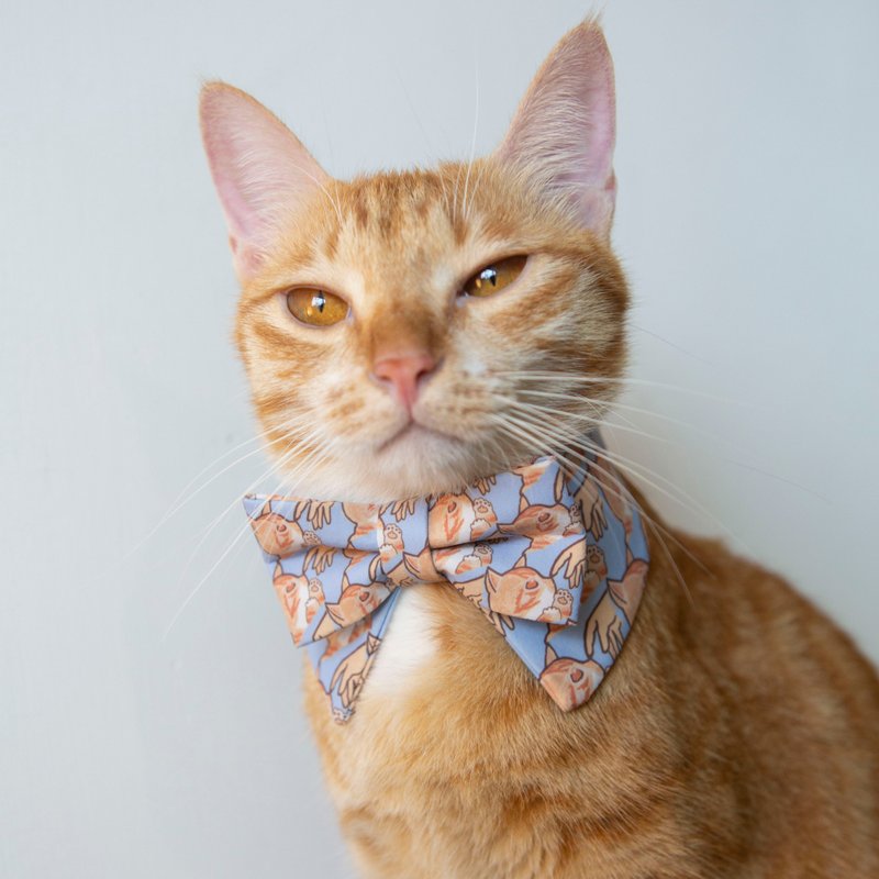 女仆之手 独家手绘猫星人图案喵仔宠物项圈 橘猫领结造型蓝色围脖 - 项圈/牵绳 - 其他人造纤维 蓝色