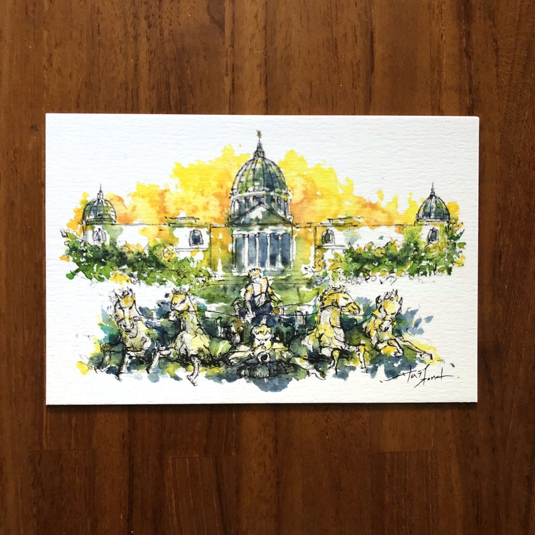 枯枝笔速写 台南景点 奇美博物馆 插画 手绘明信片 - 卡片/明信片 - 纸 