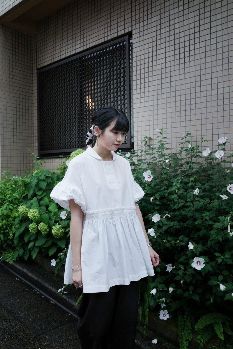 Ciara 泡泡袖上衣 - 白色 - 女装上衣 - 棉．麻 白色