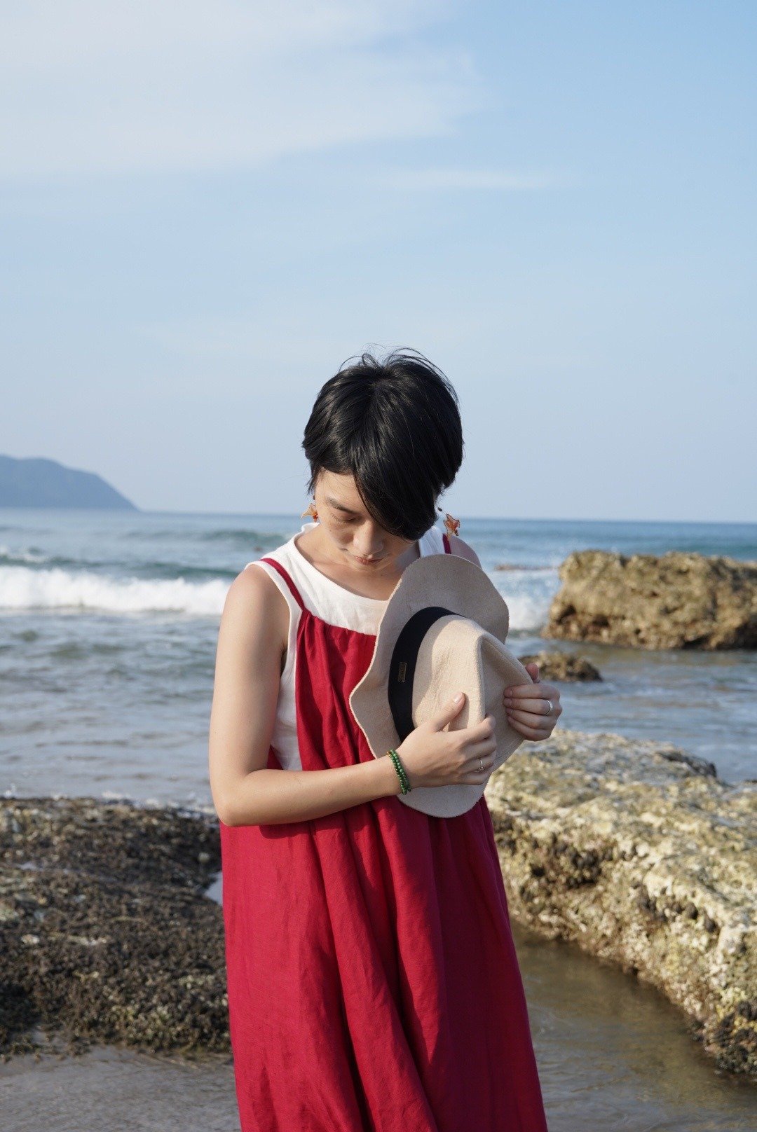 | yaning 专属订单 | 浪花吊带裙 plus 版 | 椿 色 - 洋装/连衣裙 - 棉 红色