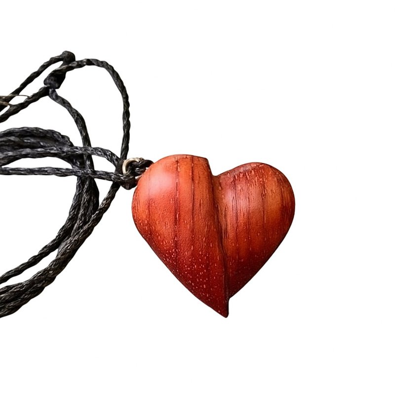 红木心形 - 项链 - 木头 