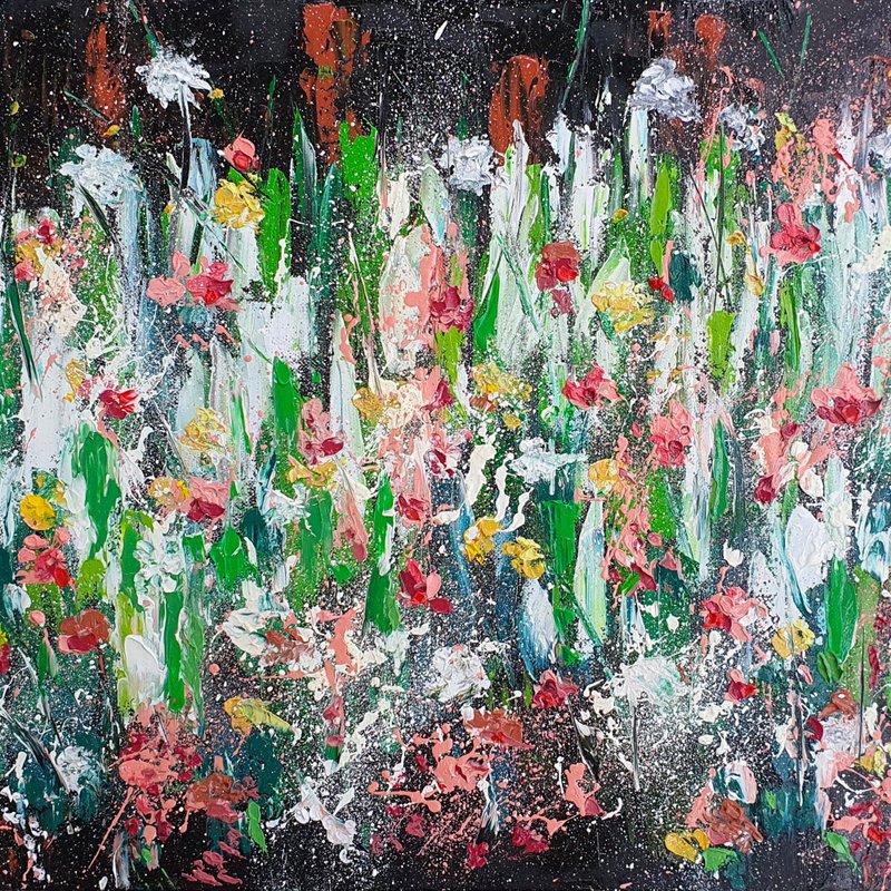 Clover Painting Wildflowers Original Art Meadow Wall Art Flowers Artwork Oil Art - 海报/装饰画/版画 - 其他材质 黑色