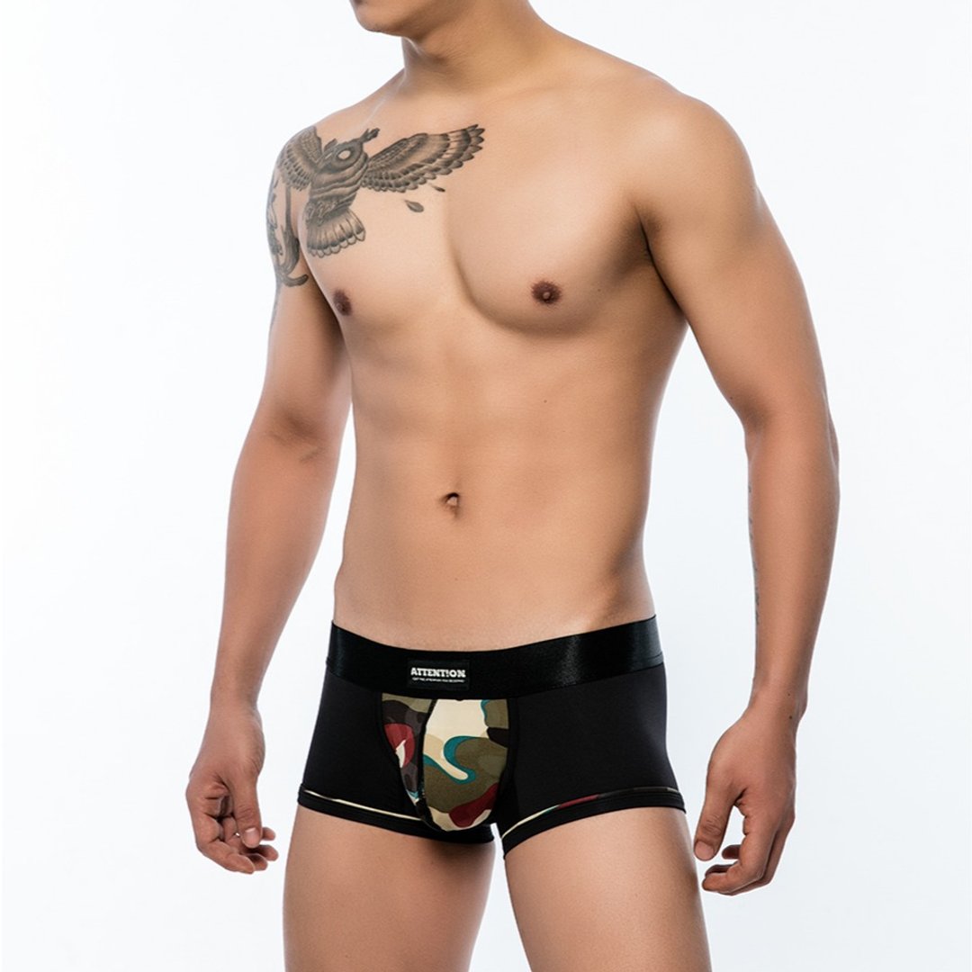 AttentionWear黑标超低腰四角内裤【迷彩】│ATTENTION - 男士内衣裤 - 尼龙 黑色