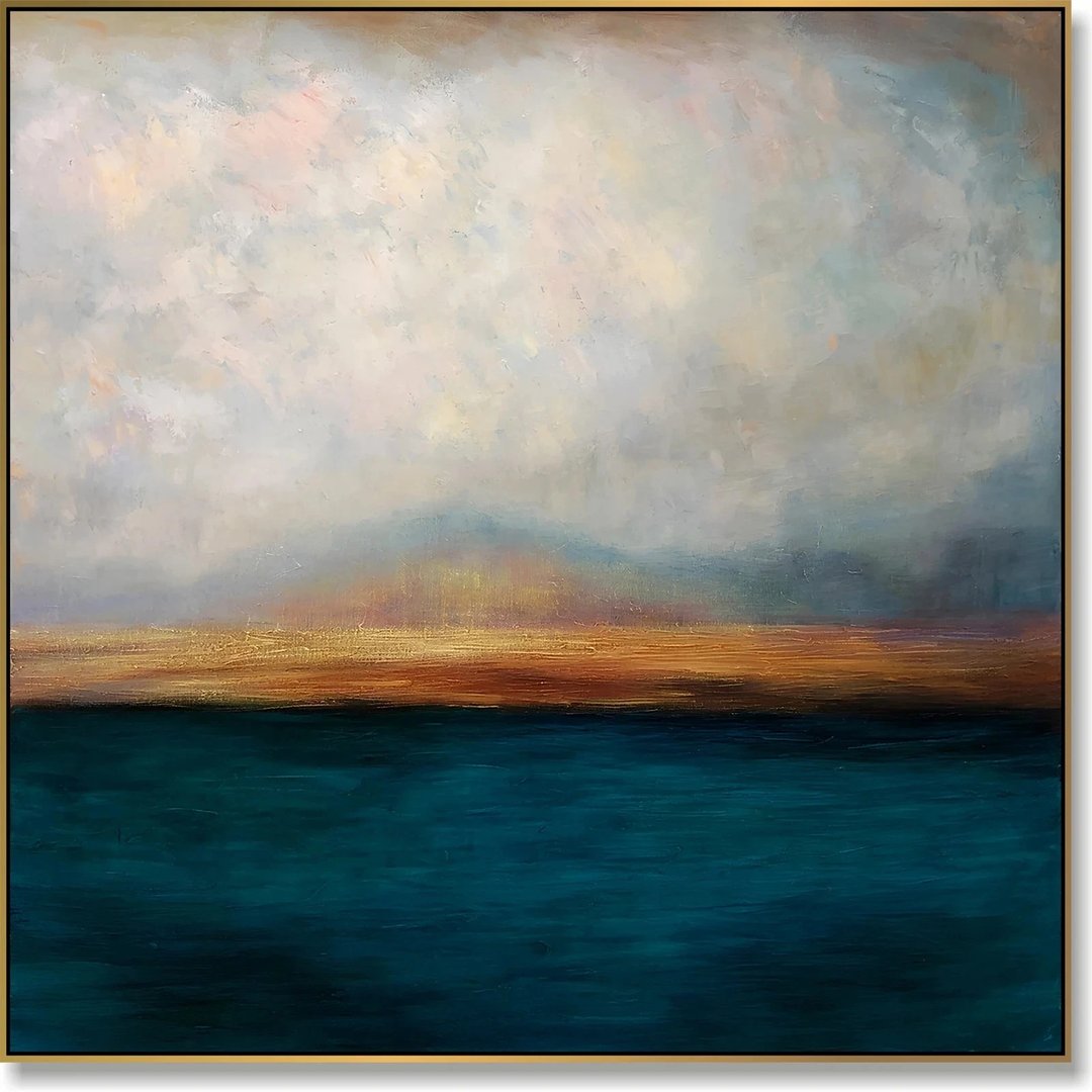 金色与海军蓝抽象海洋画 – 水景 - 墙贴/壁贴 - 压克力 多色