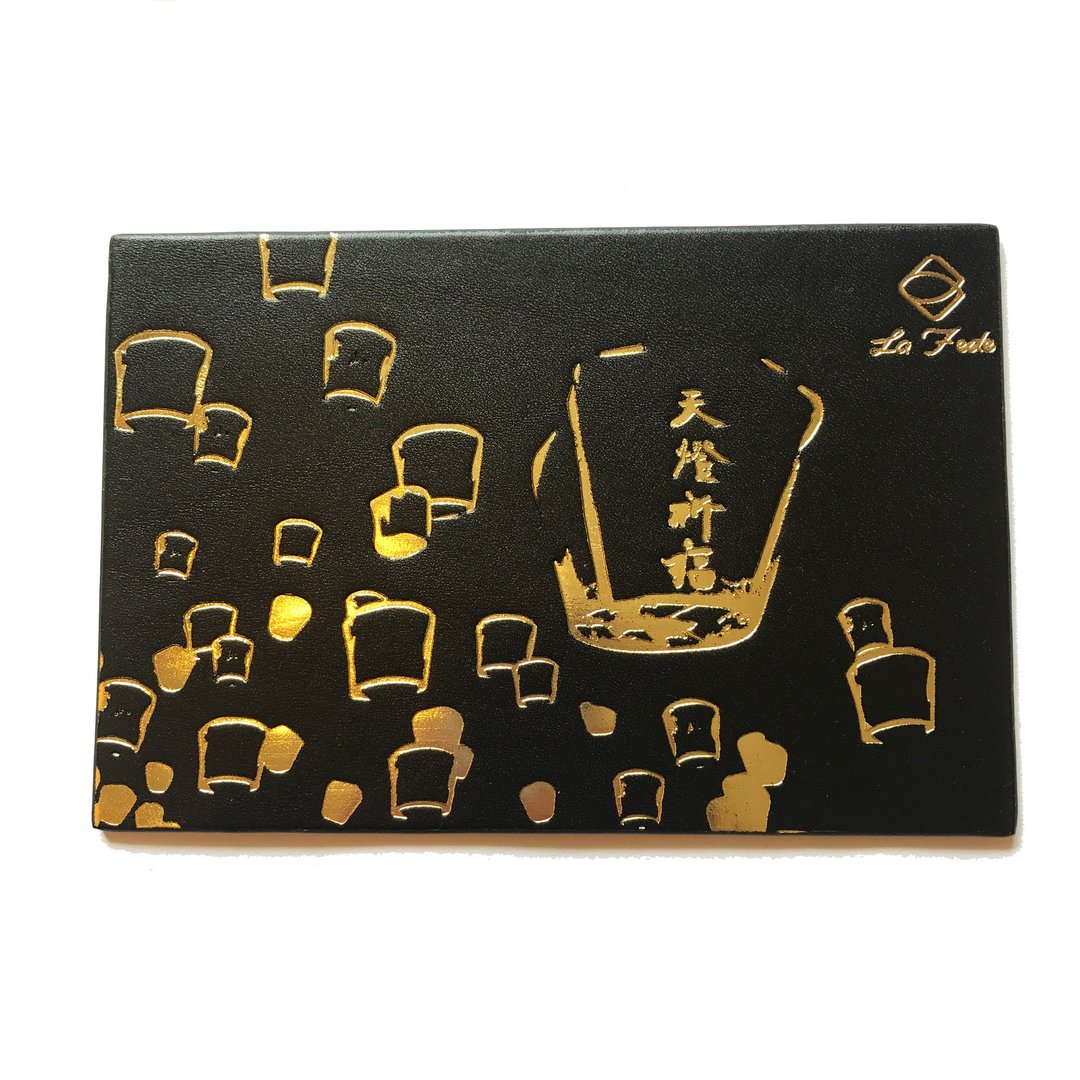 【La Fede】天灯祈福 烫金 明信片 真皮 植鞣 - 卡片/明信片 - 真皮 黑色