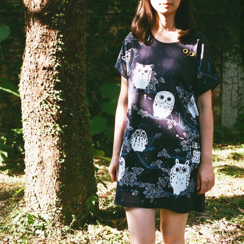 Urb.猫头鹰  /多穿法 x 方形创意绑绳款 深蓝 - 女装上衣 - 棉．麻 蓝色