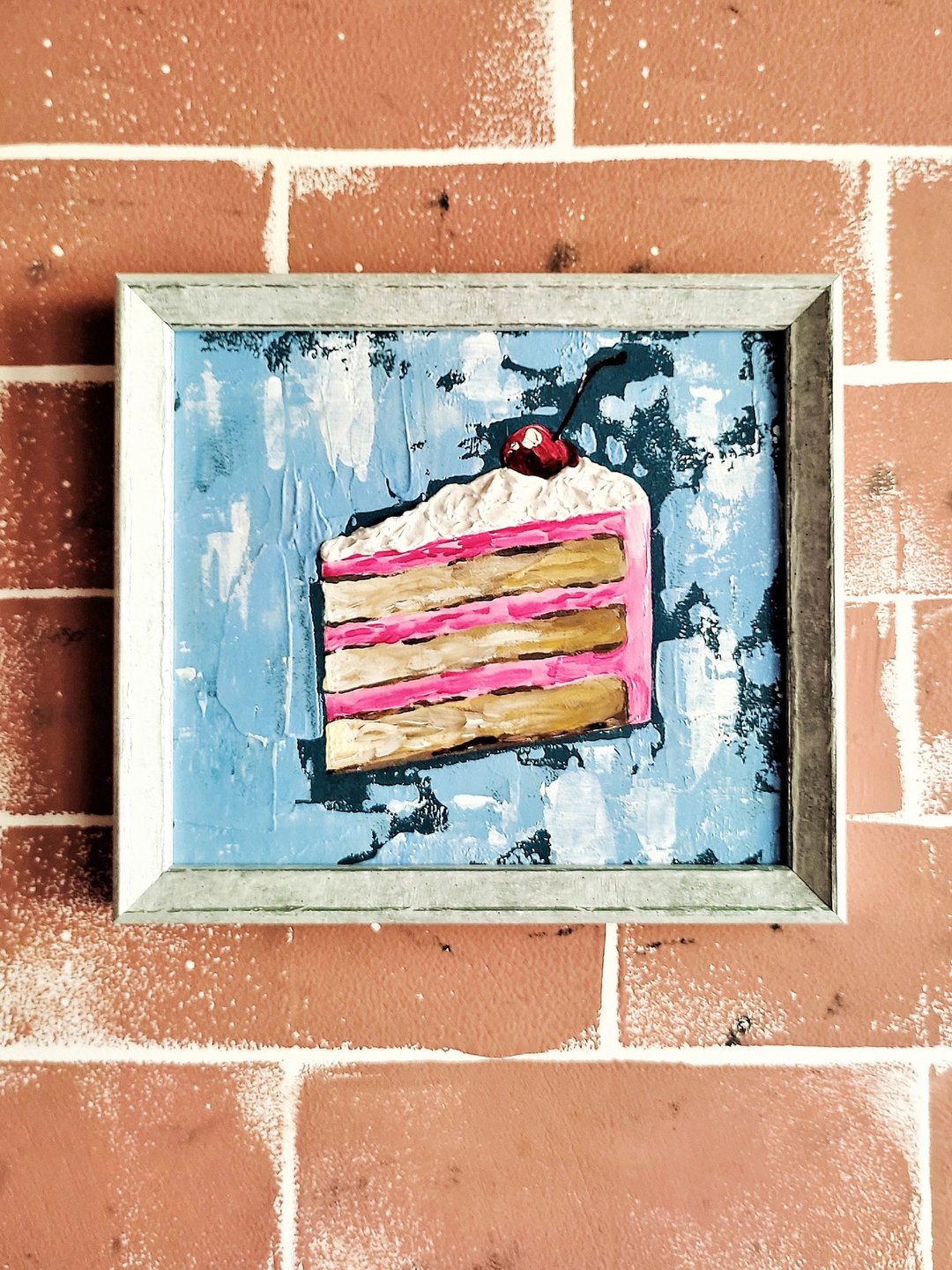 Original framed cherry cake picture / Cherry dessert kitchen wall decor - 墙贴/壁贴 - 压克力 多色